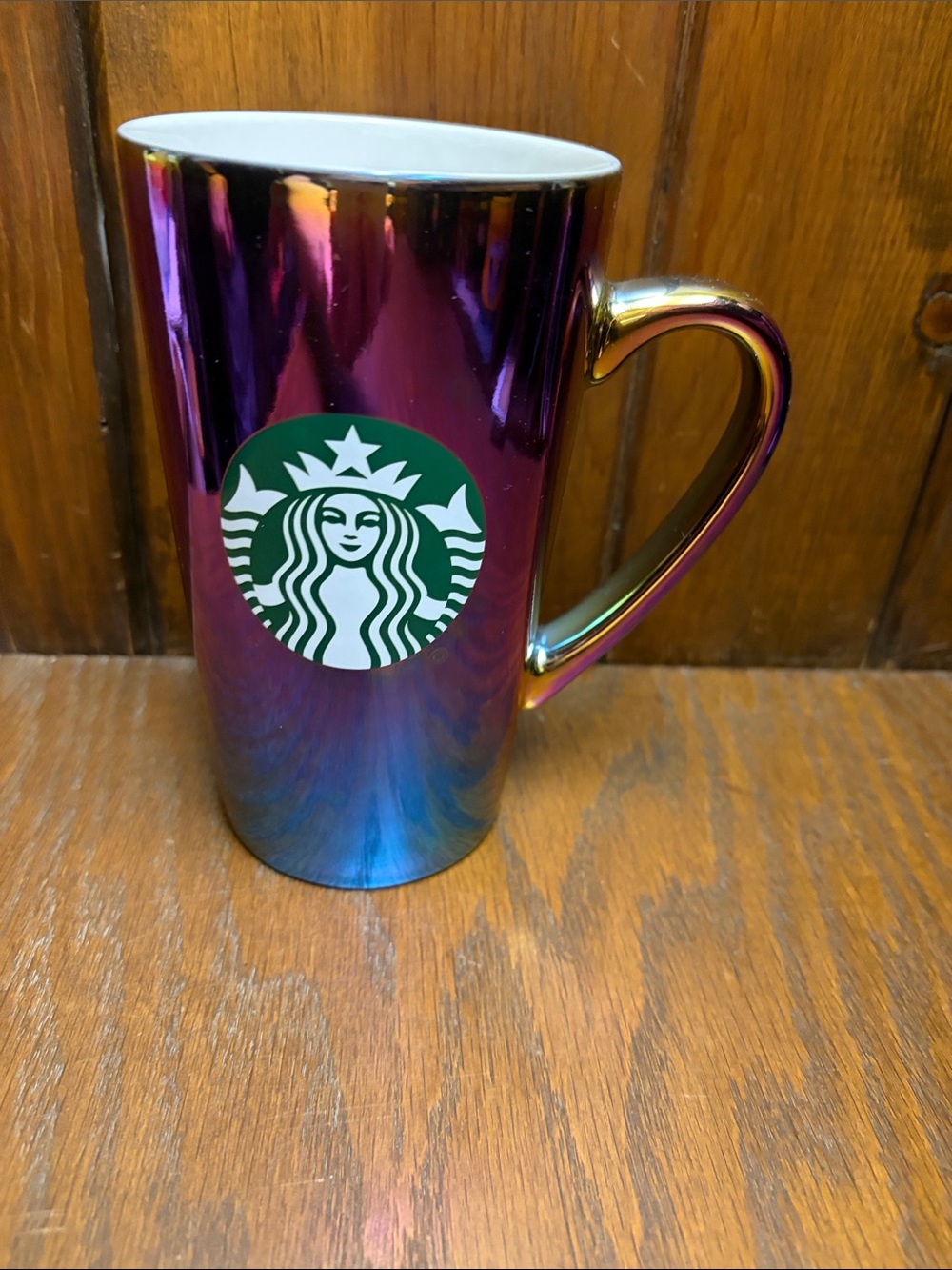 Starbucks Iridescent Purple-Blue Ceramic Mug with Green Logo